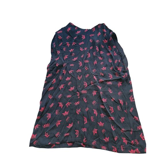 Piamita Loulou Graphic Crown Print Silk Sleeveless Blouse Red Black Large Luxury - Picture 3 of 6